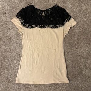 H&M Black Lace Beige Top